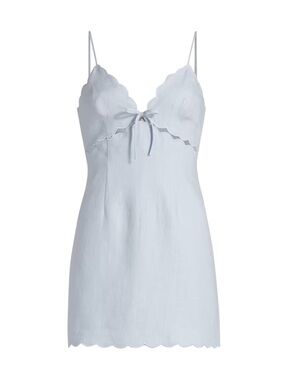 LoveShackFancy Pale Blue Scalloped Slip Mini Dress